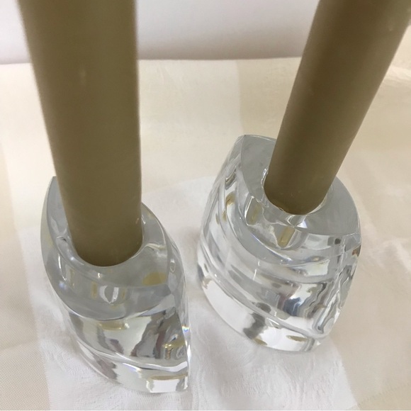 Waterford Crystal Eclipse 4” Candlestick Holders Pair Minimalist Signed - Picture 8 of 16